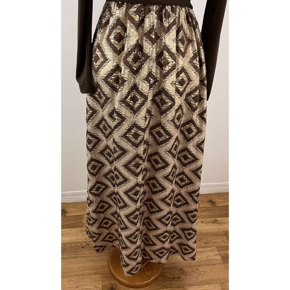 Vintage 70s Cindy Juniors Leboff Mod Maxi Dress Peekaboo Bodice Metallic Skirt - Picture 9 of 11